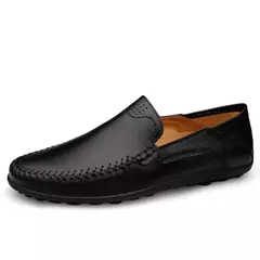 CLOHOO-Sapatos masculinos de couro genuíno, deslizamento casual no mocassim, co