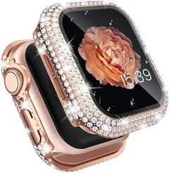 Vidro Temperado Embutido para Apple Watch, Caixa de Diamante, Série iWatch 8, 7