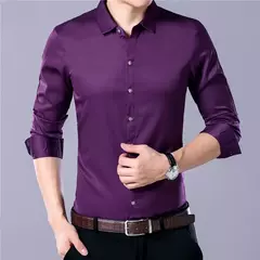 Camisa de manga comprida masculina, moda casual, cor sólida - loja online