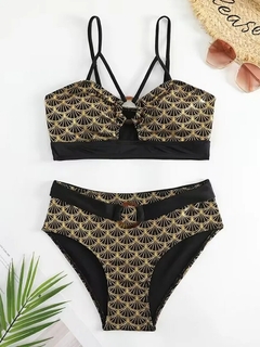 Biquíni feminino ponto metálico push-up, maiô sexy, moda praia de cintura alt na internet