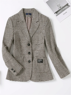 Casaco de lã Houndstooth Houndstooth para senhoras, blazer xadrez feminino, top na internet