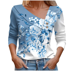 Blusa estampa floral de manga comprida feminina, blusa branca, camisas da moda, na internet