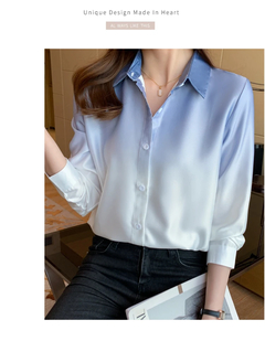 Camisas chiques de gradiente para mulheres, soltas, elegantes, manga comprida, t