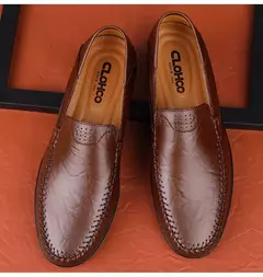 CLOHOO-Sapatos masculinos de couro genuíno, deslizamento casual no mocassim, co - loja online