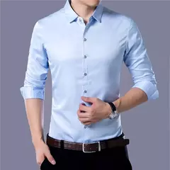 Camisa de manga comprida masculina, moda casual, cor sólida na internet