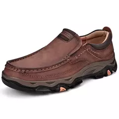 Mocassins casuais de couro genuíno para homens, tênis antiderrapante para cami na internet