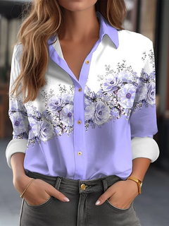 Blusa de manga comprida floral estampada para mulheres, rosa, verde claro, camis - comprar online