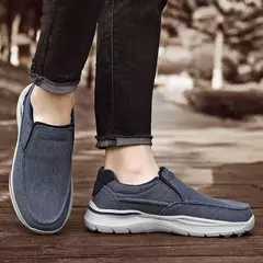 Imagem do Sapatos de lona de couro macio para homens, mocassins masculinos leves casuais,