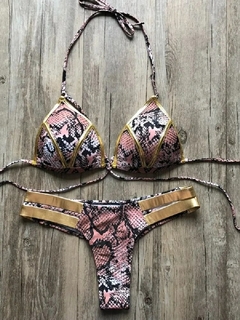 Conjunto de biquíni dourado feminino, maiô acolchoado sexy, roupa de banho pus na internet