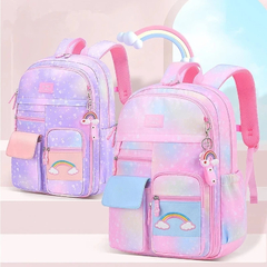 Mochila primária para meninas, colorida, impermeável, série arco-íris, mochi na internet