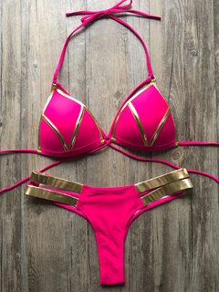 Imagem do Conjunto de biquíni dourado feminino, maiô acolchoado sexy, roupa de banho pus