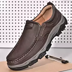 Mocassins casuais de couro genuíno para homens, tênis antiderrapante para cami - Show Drop