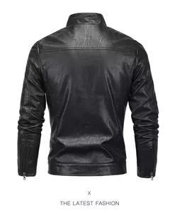 Jaqueta de couro PU para homens, casacos de lã, casual Outerwear, Tendência Ad