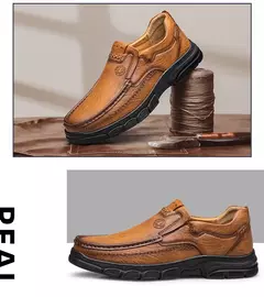 Imagem do CLOHOO-Mocassins artesanais de couro para homens, sapatos artesanais, sola de bo