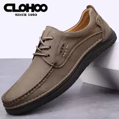 CLOHOO-Sapatos masculinos de couro, mocassins clássicos, costurados à mão, re - Show Drop