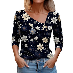 Imagem do Blusa estampa floral de manga comprida feminina, blusa branca, camisas da moda,