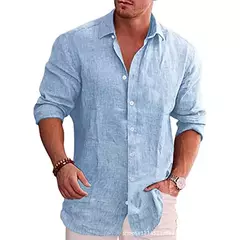 Camisa de linho de algodão manga longa masculina, plus size, monocromática, es na internet