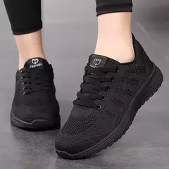 Novas mulheres sapatos casuais moda respirável andando malha sapatos planos tê - comprar online