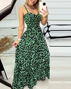 Imagem do Wepbel-Vestido feminino sem mangas com estampa leopardo, vestido maxi de cintura