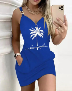 Imagem do Vestido casual sexy com alça feminina, estampa jeans, decoração de corrente,