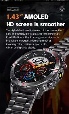 Smartwatch esportivo AMOLED com lanterna para homens, rastreador de fitness à p - comprar online