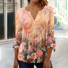 Blusa de temperamento estampada feminina, blusa casual, elegante na moda na internet