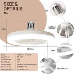 Ventilador de teto com lâmpada de iluminação, 3in 1, E27, Converter Base, Con - comprar online