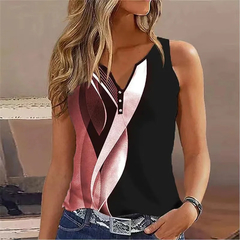 V-Neck feminino estampa abstrata mangas de alças, europeu e americano Cross Bor na internet