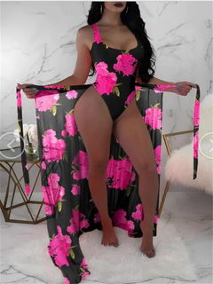 Body de 2 peças com estampa floral com saia de praia para mulheres, biquínis a - comprar online