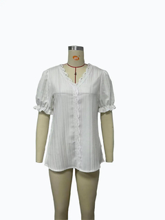 Camisa feminina de manga curta com decote v, blusa sexy sólida, blusa de emenda - comprar online