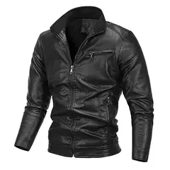 Jaqueta de couro PU para homens, casacos de lã, casual Outerwear, Tendência Ad - comprar online