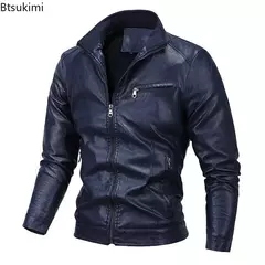 Jaqueta de couro PU para homens, casacos de lã, casual Outerwear, Tendência Ad - comprar online