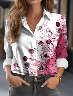 Elegante estampas de flores para mulheres, blusa feminina, roupas femininas, top