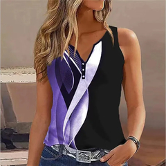 V-Neck feminino estampa abstrata mangas de alças, europeu e americano Cross Bor - comprar online