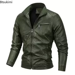 Jaqueta de couro PU para homens, casacos de lã, casual Outerwear, Tendência Ad - loja online