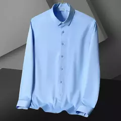 Camisa formal masculina de manga comprida, cor sólida, não engomada, casual pa