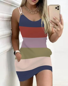 Vestido casual sexy com alça feminina, estampa jeans, decoração de corrente, - loja online