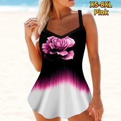 Sexy tankini feminino verão duas peças impressão de flores maiô feminino tie - loja online