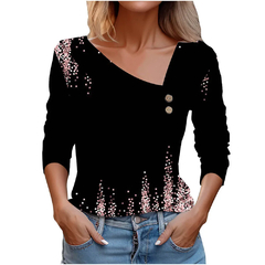 Blusa estampa floral de manga comprida feminina, blusa branca, camisas da moda, - loja online