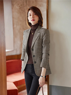 Casaco de lã Houndstooth Houndstooth para senhoras, blazer xadrez feminino, top - comprar online