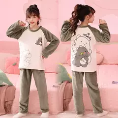 Pijama espesso de veludo infantil, conjunto de flanela para meninos e meninas, m - Show Drop