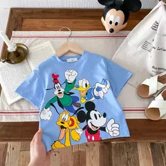 Mickey impresso t-shirt para menino e menina, top de manga curta, design bonito