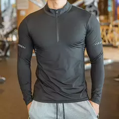 Camiseta esportiva de manga comprida masculina, roupa de ginástica camisa de co