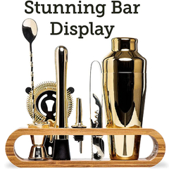 Imagem do Cocktail Mixology Bartender Kit com elegante Bamboo Stand, Bar Tool Set, 10 pcs