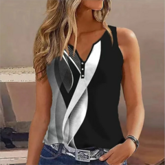 V-Neck feminino estampa abstrata mangas de alças, europeu e americano Cross Bor