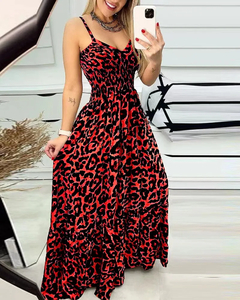 Wepbel-Vestido feminino sem mangas com estampa leopardo, vestido maxi de cintura - loja online