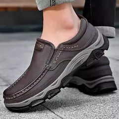 Mocassins casuais de couro genuíno para homens, tênis antiderrapante para cami - Show Drop