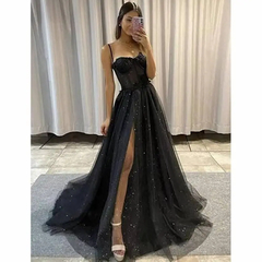 Vestido de baile com babados, Vestido longo, Correias de espaguete, Lace Appliqu - comprar online