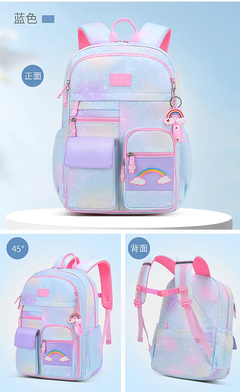 Mochila primária para meninas, colorida, impermeável, série arco-íris, mochi - Show Drop