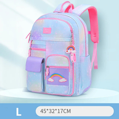 Mochila primária para meninas, colorida, impermeável, série arco-íris, mochi na internet